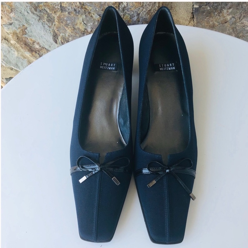 Stuart Weitzman Little Bow Navy Kitten Heel Size 8